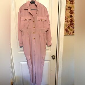 Pink Button Up Jumpsuit; Worn Once; L